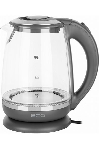 ECG Electric kettle glass mug ECG RK 2020 gray, 2 L, 2200 W, blue backlight