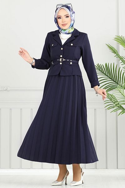 ModaMerve Double Breasted Collar Skirt Suit 4734Mp930-M Navy