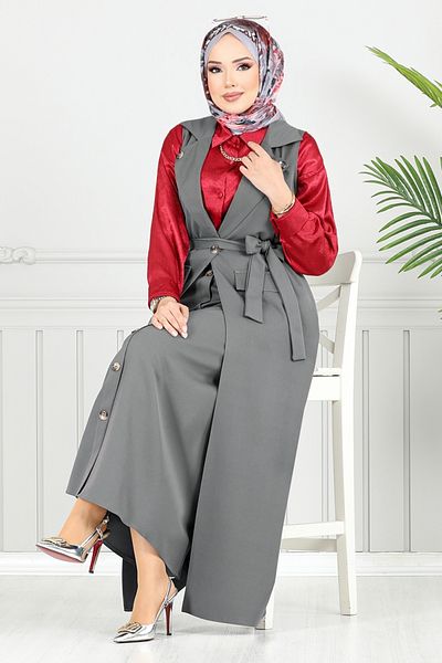 ModaMerve Σετ Hijab με διπλό γιακά 23100UKB929-M Anthracite