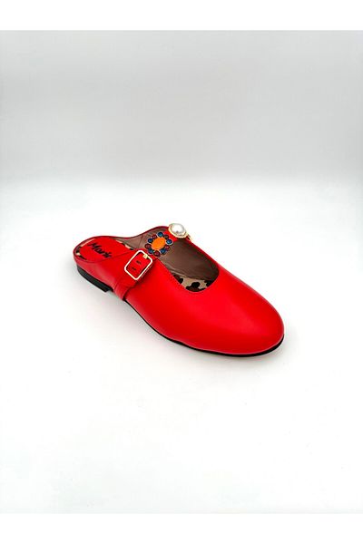 Mariolucci Women's Daily Stone Accessory Slippers (Leopard) Genuine Red Leather