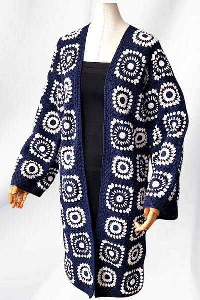 Uretti - Star 7202 7297 Jachetă / cardigan pentru femei, tricotată manual, albastru bleumarin, din fire de bumbac - 40/42/44