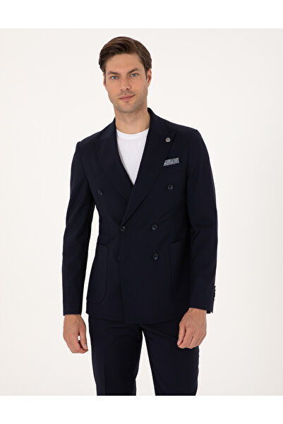 Pierre Cardin Lacivert Ex. Slim Fit %100 Yün Kruvaze Takım Elbise 50316451-VR033