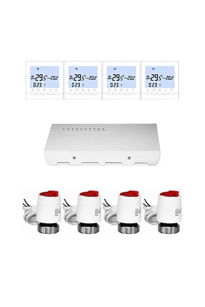 Daver Pachet de automatizare universal cu termostate cu fir pentru încălzire prin pardoseală, 4 zone - Daver