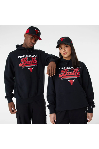 NEW ERA Hanorac unisex negru cu grafică retro Chicago Bulls NBA