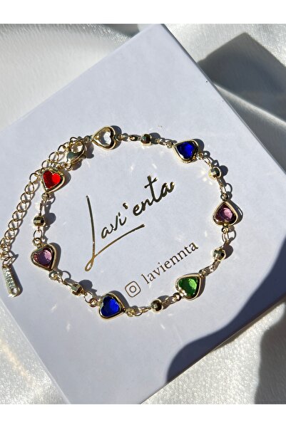 Lavienta سوار من حجر الزركون الملون على شكل قلب مقاس 24 سم