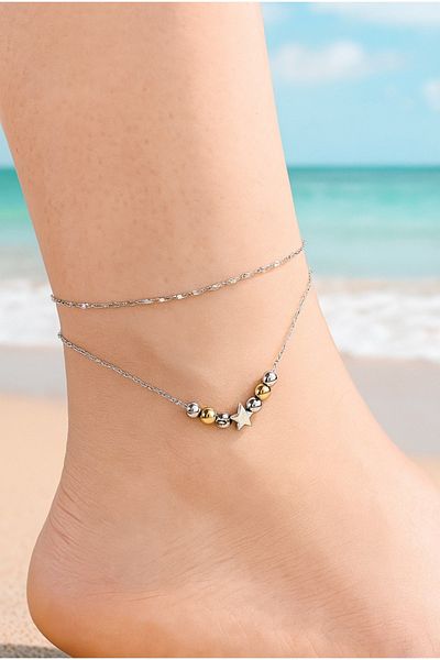 stainless steell Silver Color Dorica Star Model Singapore and Sf Chain Steel Anklet