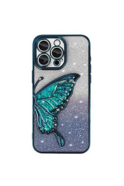 Gtech Carcasă elegantă cu sclipici, compatibilă cu Apple iPhone 11, design cu fluture în relief, margini metalice, albastră
