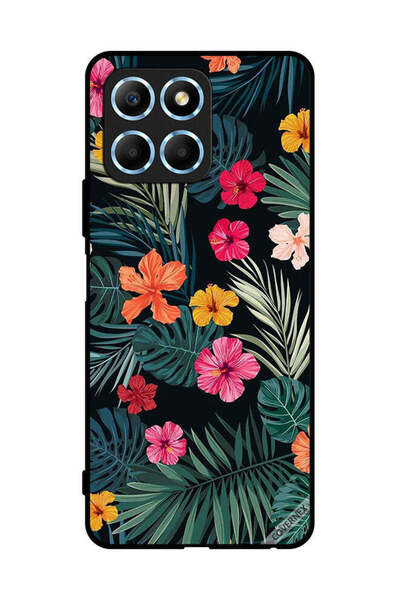 Covernex غطاء حماية لهاتف Honor X8 5G بنقشة زهور متعددة الألوان وريش أخضر داكن