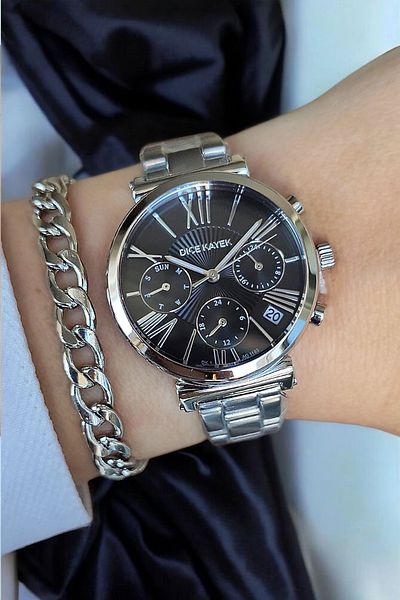 Dice Kayek All Functions Active Calendar 5Atm Waterproof Black Dial Steel Women Wristwatch Bracelet Gift
