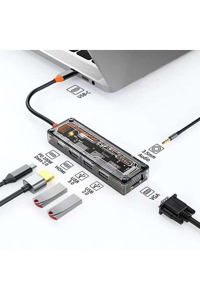 ETC ALLY 6in1 Type-c إلى USB 3.0 + USB 2.0 + Type-c PD 100W + HDMI + VGA + 3.5mm - MYG9117-4368