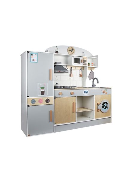 LITTLE ANGEL Luxury Kids Wooden Kitchen Play Set With Oven, Microwave, Storage & Accessories