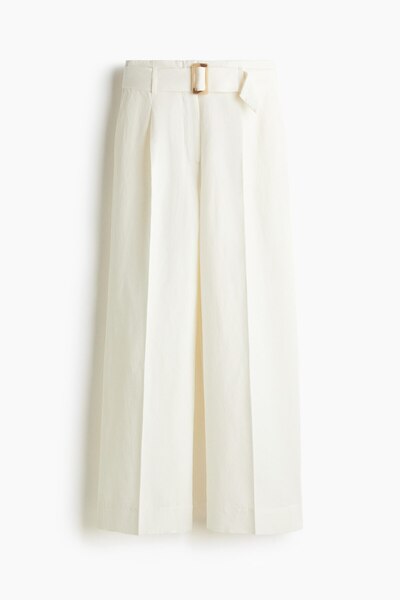 H&M Keten Karışımlı ve Kemerli Pantolon