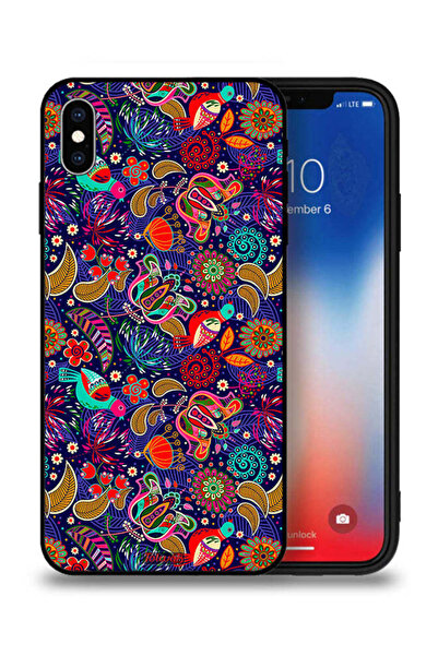 Tolwak جراب حماية لجهاز Apple iPhone XS بنمط أوراق طيور ملونة وزهور