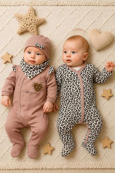 Babydonat Leopard Patterned Baby Girl Jumpsuit Set of 4