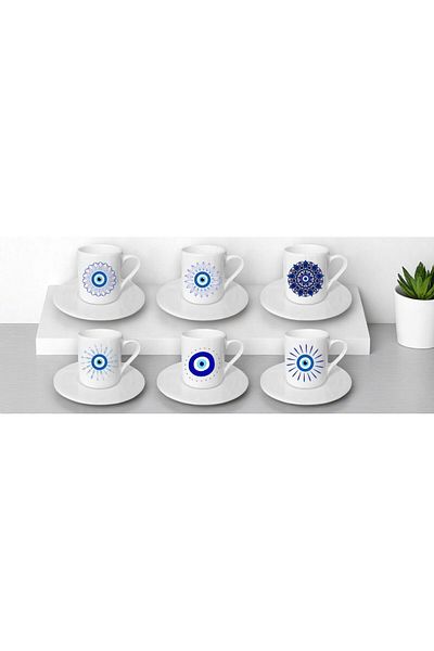 Nino Store Nazar Değimin Series 1 Printed Gift Set of 6 Turkish Coffee Cups