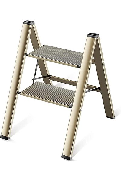 Sunrise Power Industerial Ladder Aluminum Folding Step, Anti-slip Sturdy And Wide Pedal Lightweight 2 Steps