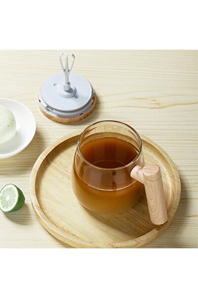 wei inox Coffee mug, with mixer, electric, glass/wood, 400 ml