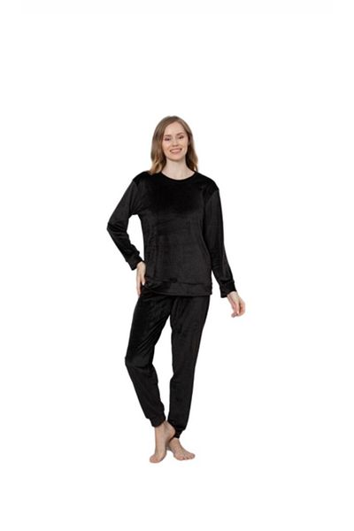 OEM Women's velvet blouse and pants set, black