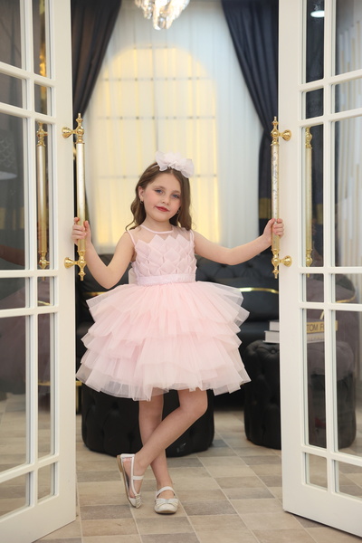 MİSS RAİN ÜÇGEN DİLİM DETAYLI TAŞ AKSESUARLI KATKAT FIRFIR ETEK TÜL KIZ ÇOCUK...