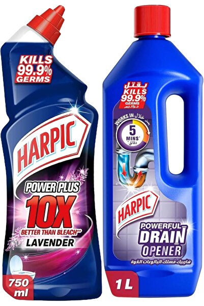 Harpic Toilet Cleaner 750ml + Harpic Drain Opener Cleaning Gel, 1 Litre
