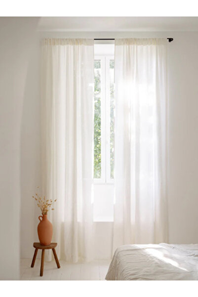 KÜTÜKhouse Keten Perde Beyaz Çubuk Cepli 130x275 cm