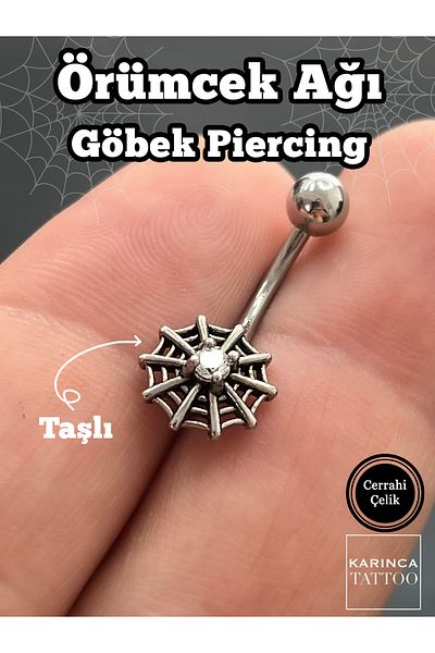 Karınca Piercing Stoned Spider Web Gothic Rock Navel Piercing