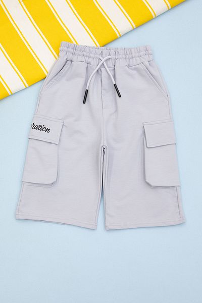 Cansın Mini Pantaloni scurți pentru băiat, gri deschis, cu buzunar, cu talie elastică, 21162