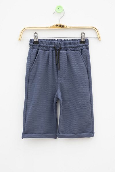 Cansın Mini Pantaloni scurți de bază pentru băiat din țesătură cu pompon cu talie elastică Indigo 21169