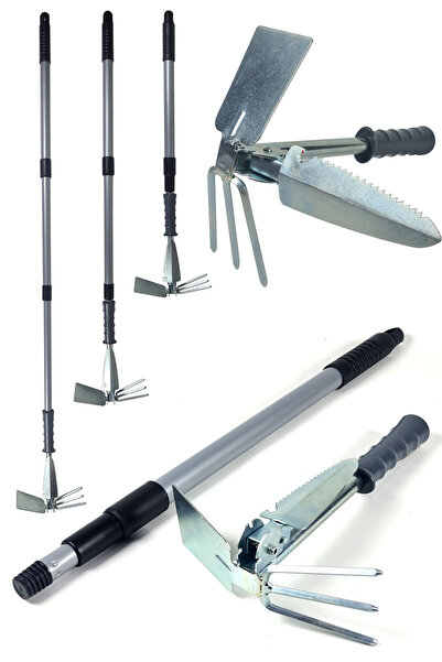 Binbirreyon Teleskopik Saplı Çift Taraflı Çelik Çapa Katlanır Fide Dikici Uçlu 80-146cm AB089