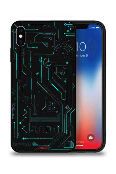 Tolwak جراب حماية لجهاز Apple iPhone XS دوائر فنية رقمية بسيطة متعددة الشاشات