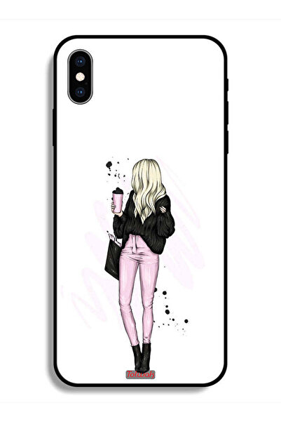 Tolwak جراب واقٍ لهاتف Apple iPhone X، صورة فتاة تحمل كوب قهوة