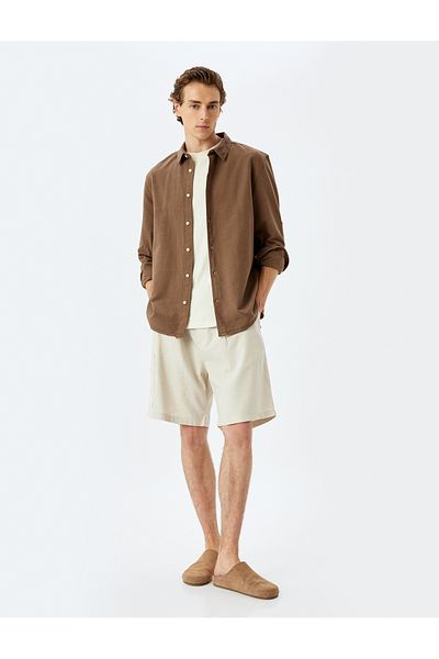 Koton New Season Linen Blend Shorts Summer Bermuda Chino with Pocket Detail