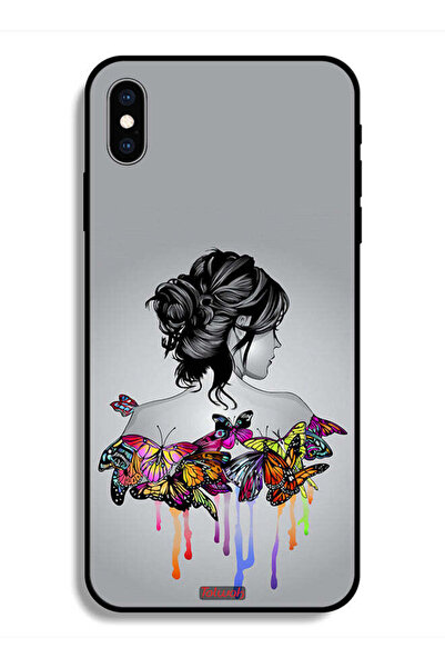 Tolwak جراب واقٍ لهاتف Apple iPhone X برسومات فراشات وفتاة فنية تجريدية