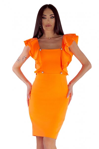Atmosphere Fashion Orange dress with ruffles at the bust