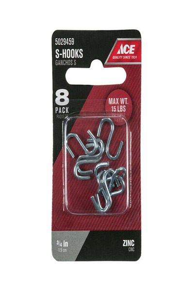 ACE 8-Piece Long Lasting Zinc Plated Steel S-Hook
