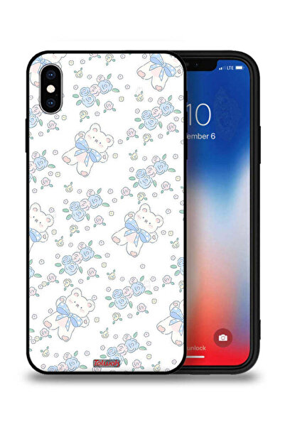 Tolwak جراب حماية لجهاز Apple iPhone XS مع أيقونة دب تيدي لطيف وزهور