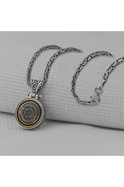 shop Kral Zincir Ortası Dönen Süleyman Mührü 925 Ayar Gümüş Erkek Kolye