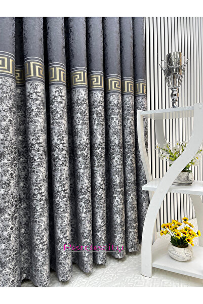 PERDECITY Poseidon Gray Anthracite Gold Tape Board Background Curtain 1X3 Tight Pile Ironing Does Not Ask