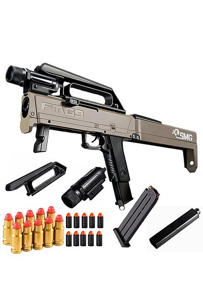 SprintMag Pusca Pliabila de Jucarie SMG FMG9 Realist 10 Gloante Moi 10 Cartuse Ejectare Cartuse 69 CM Maro