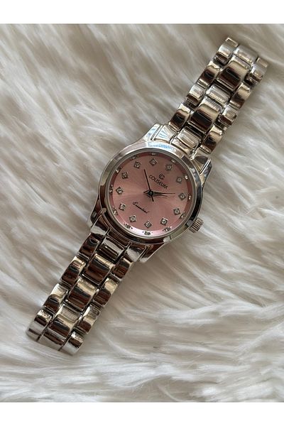 muren Pink Round Minimal Zircon Stone Detailed Women's Wristwatch