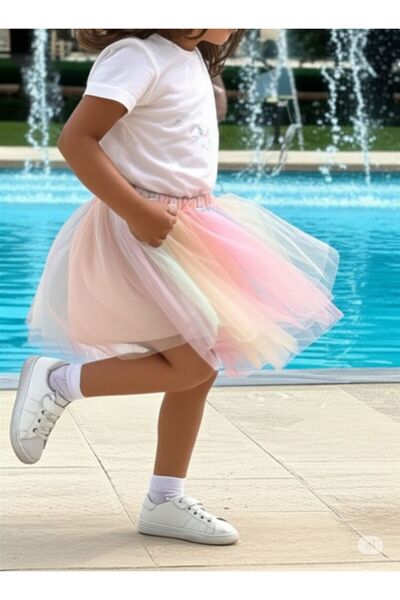 Cool and Shark Gökkuşağı Kız Çocuk Tütü Etek