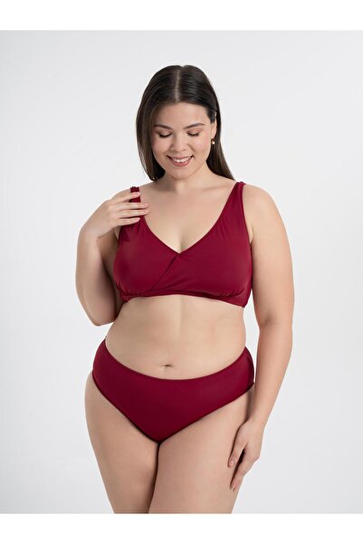 AQUAVİVA Women's Burgundy Plus Size Quinn Double Breasted Detailed Gathering Bikini Set