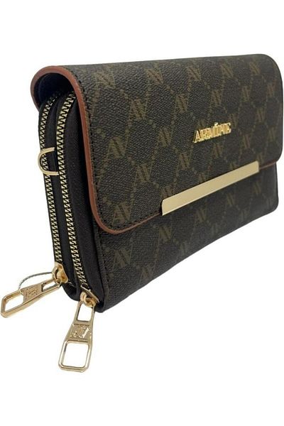 Armine Shoulder Bag with Dots and Strap -381 Brown Dots