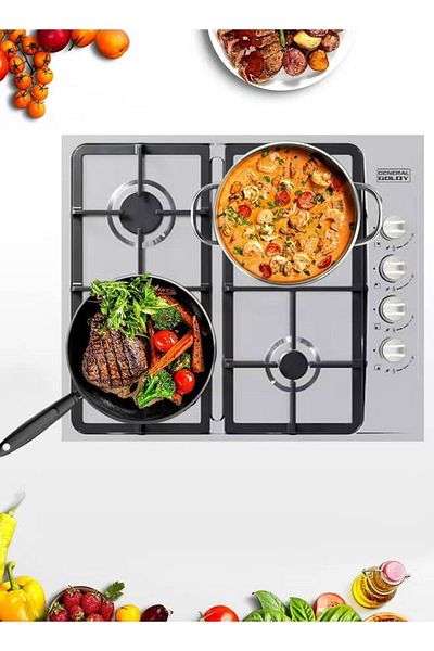general goldy Gas Counter - Size 60*60 cm - 4 Burners - Heavy Net - Steel - Italian - GGH4SSH