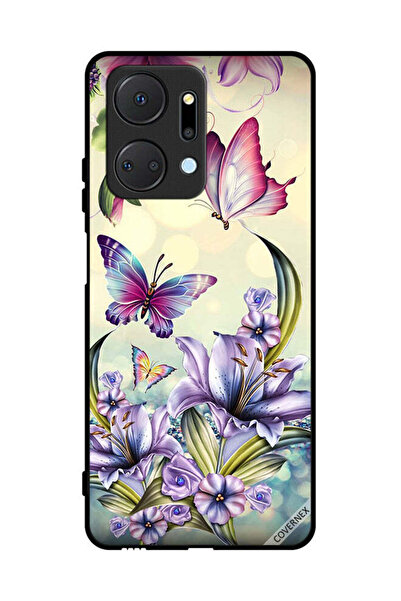 Covernex غطاء حماية لهاتف Honor X7a بنقشة زهور أرجوانية وفراشات