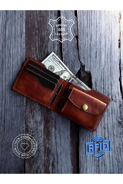 Kalkan deri Handmade Genuine Italian Leather Men's Wallet – with Coin and Cash Compartment