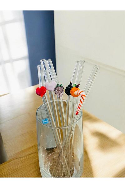 Arsglass Glass Figured Straw Handmade Fruit Figured Glass Straw Set of 6