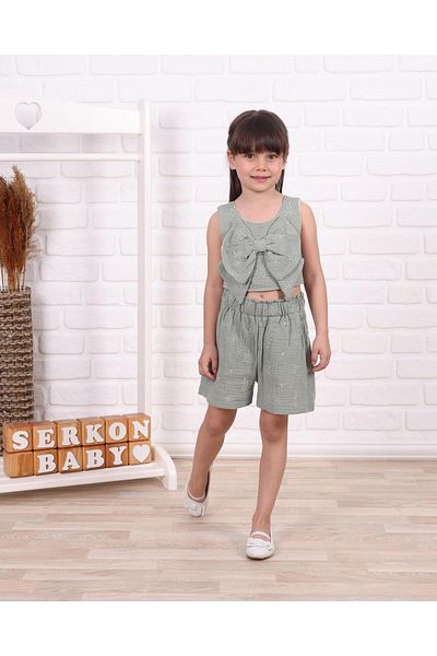 Serkon Girl Crop Muslin Shorts Set Ser-0875