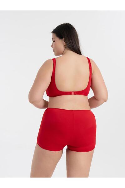 AQUAVİVA Women's Red Plus Size Quinn Double Breasted Detailed Gathered Shorts Bikini Set