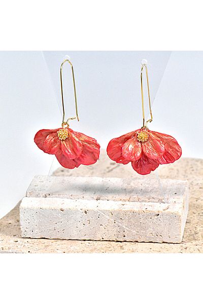 NARRU NARRU handmade earrings, flower-shaped, pearl red and gold, Milena 14